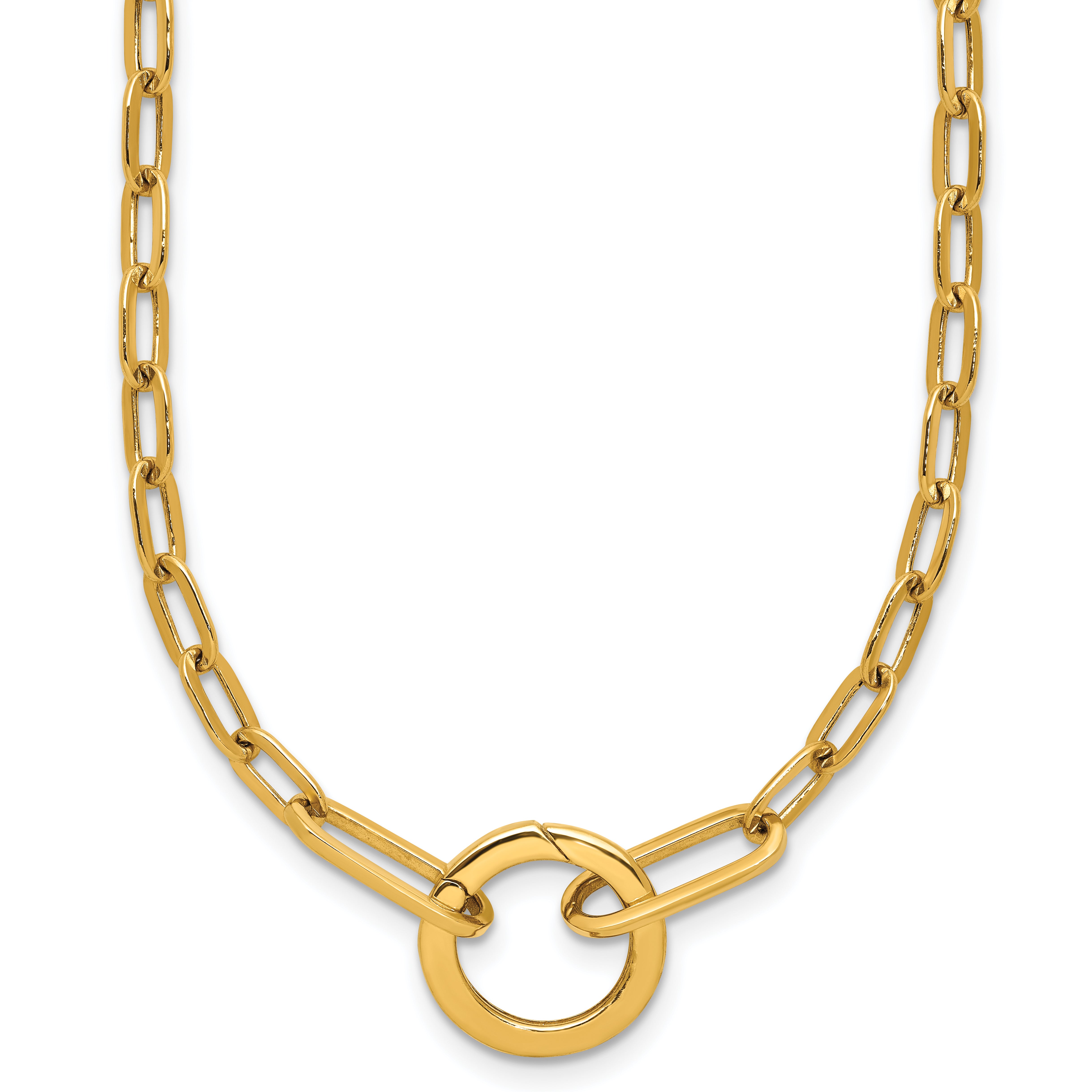 14K Polished Paperclip with Circle Ring Clasp Necklace Main image