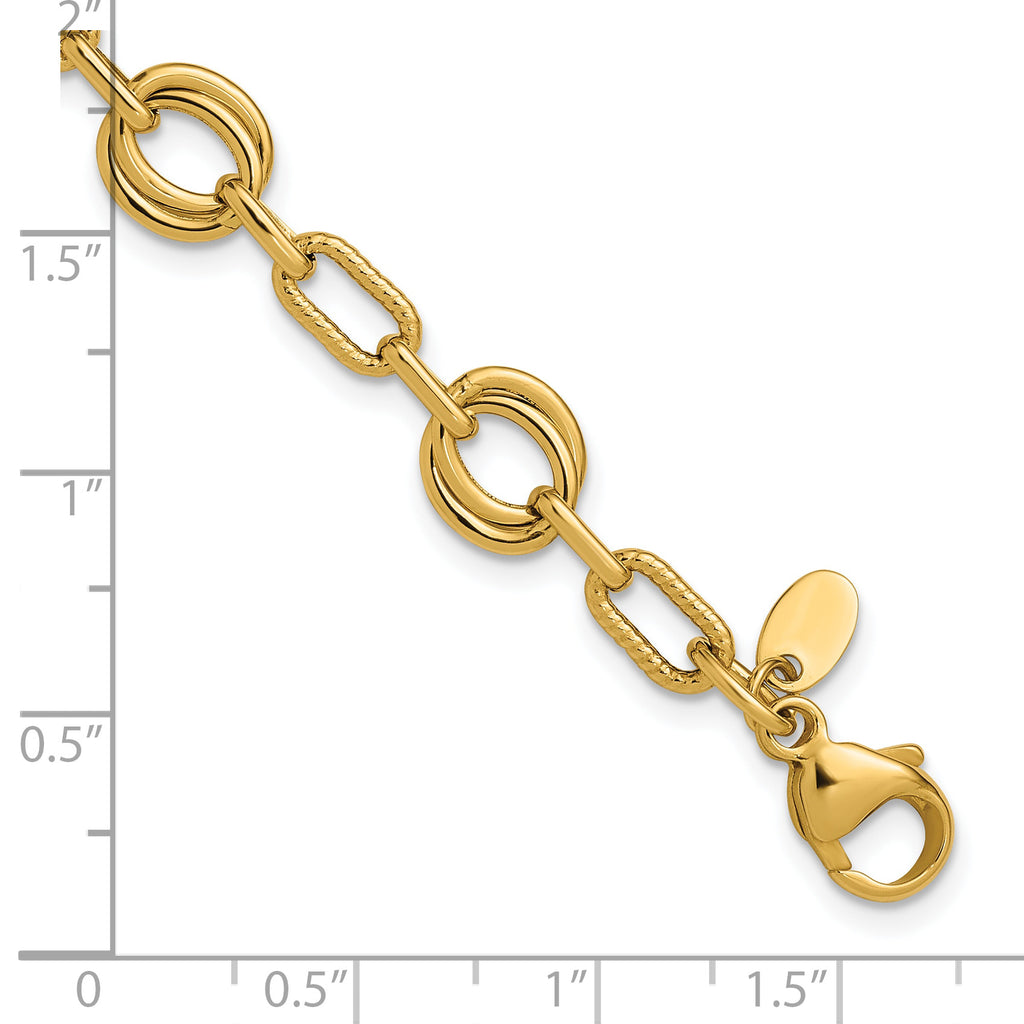 14K Polished and Textured Fancy Link Bracelet