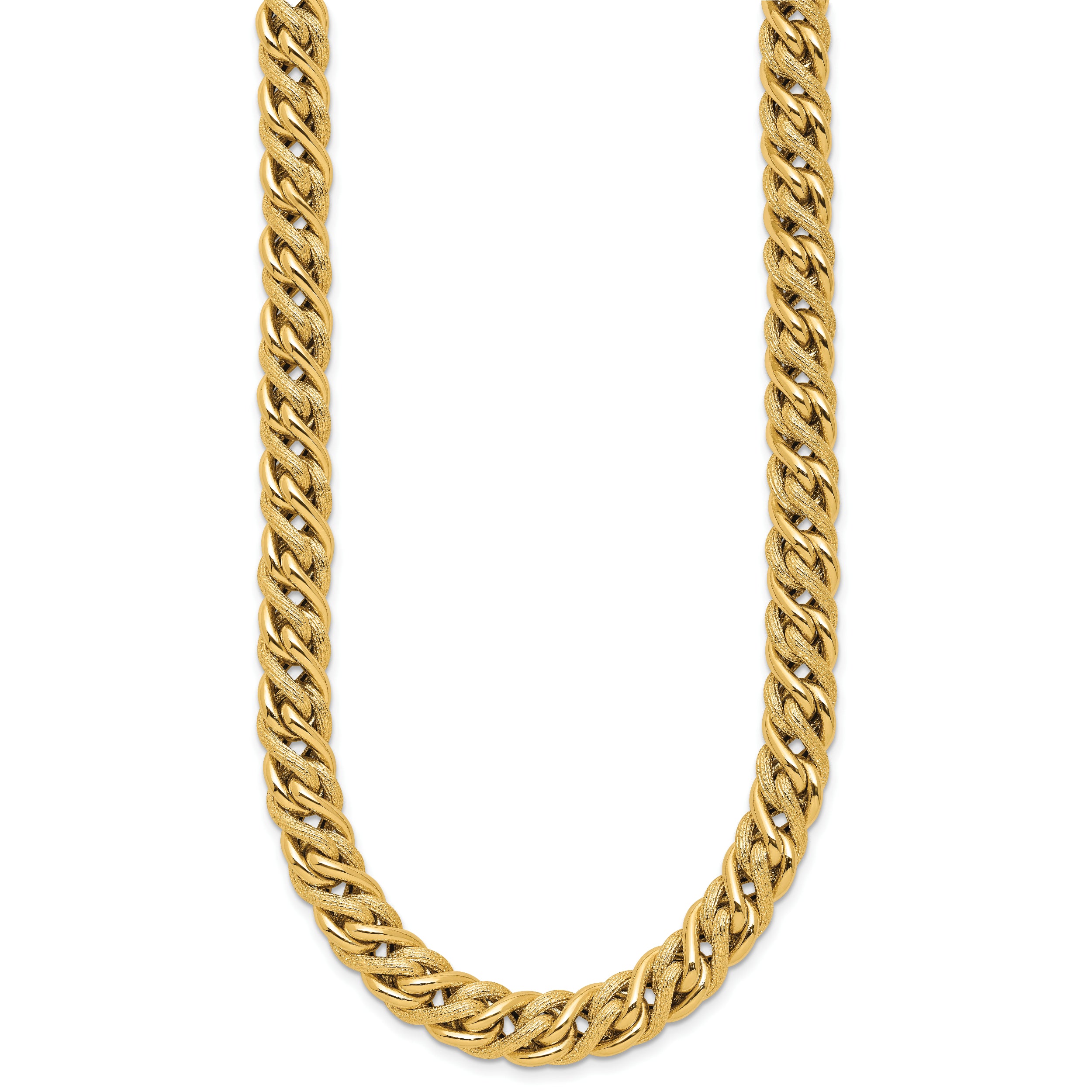 14K Polished and Textured Fancy Link Necklace
