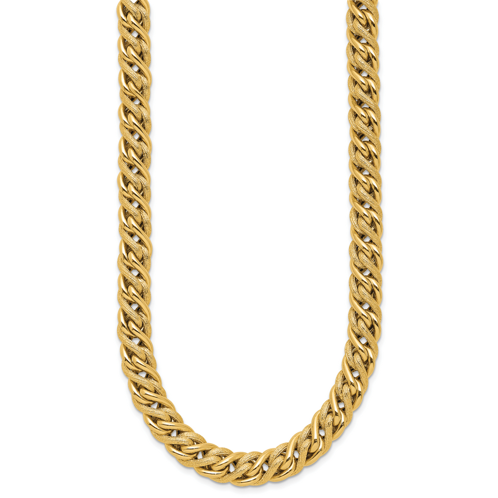 14K Polished and Textured Fancy Link Necklace