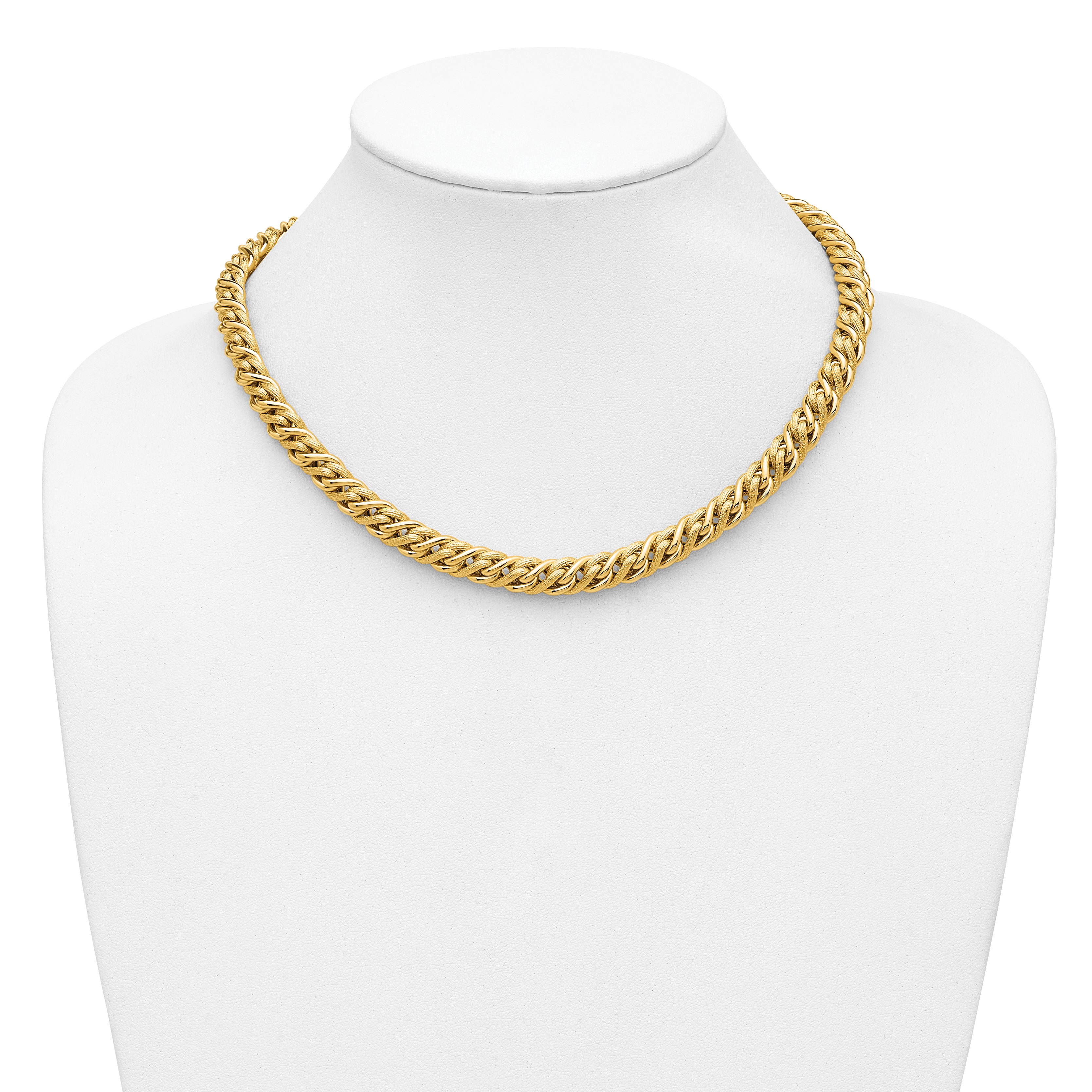 14K Polished and Textured Fancy Link Necklace