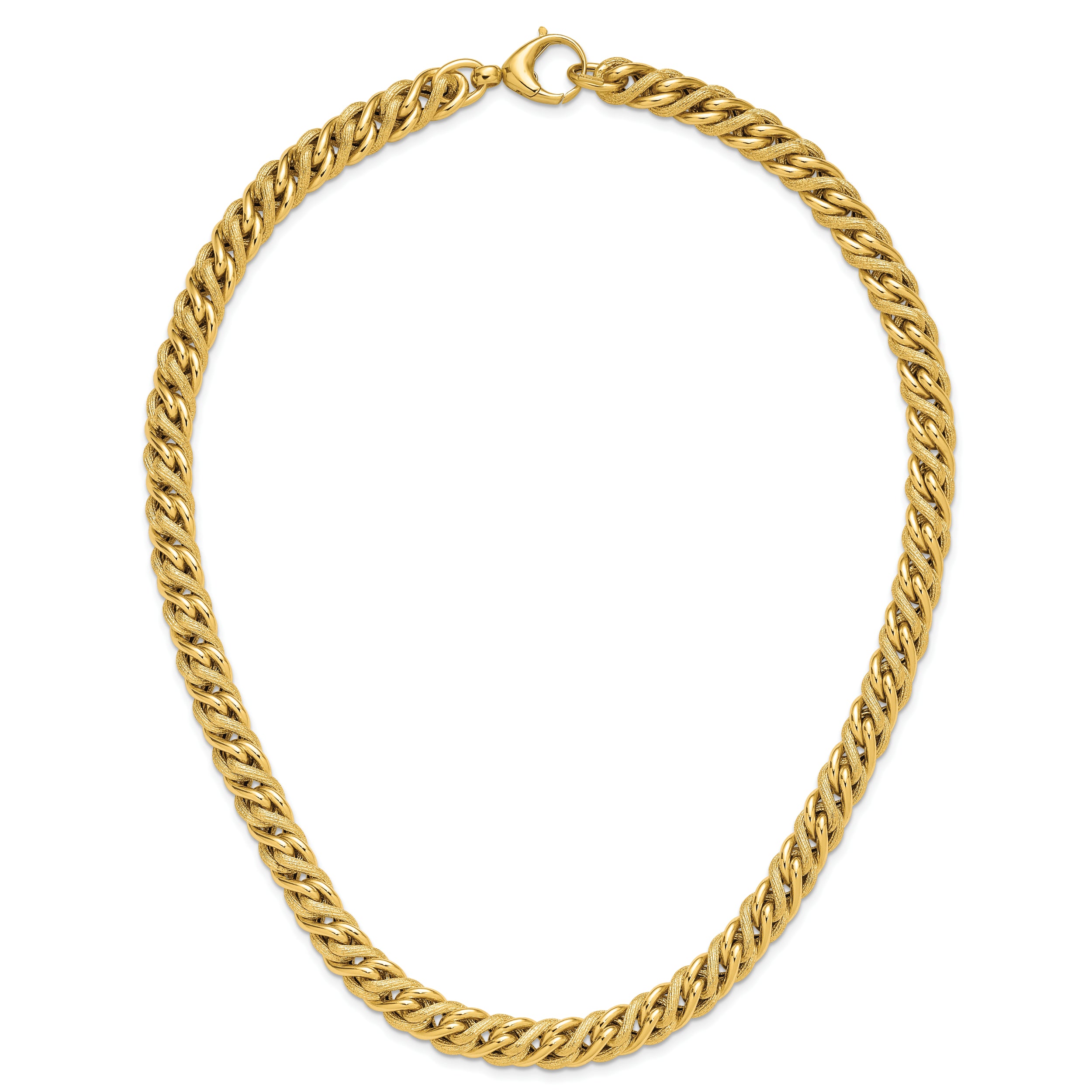 14K Polished and Textured Fancy Link Necklace