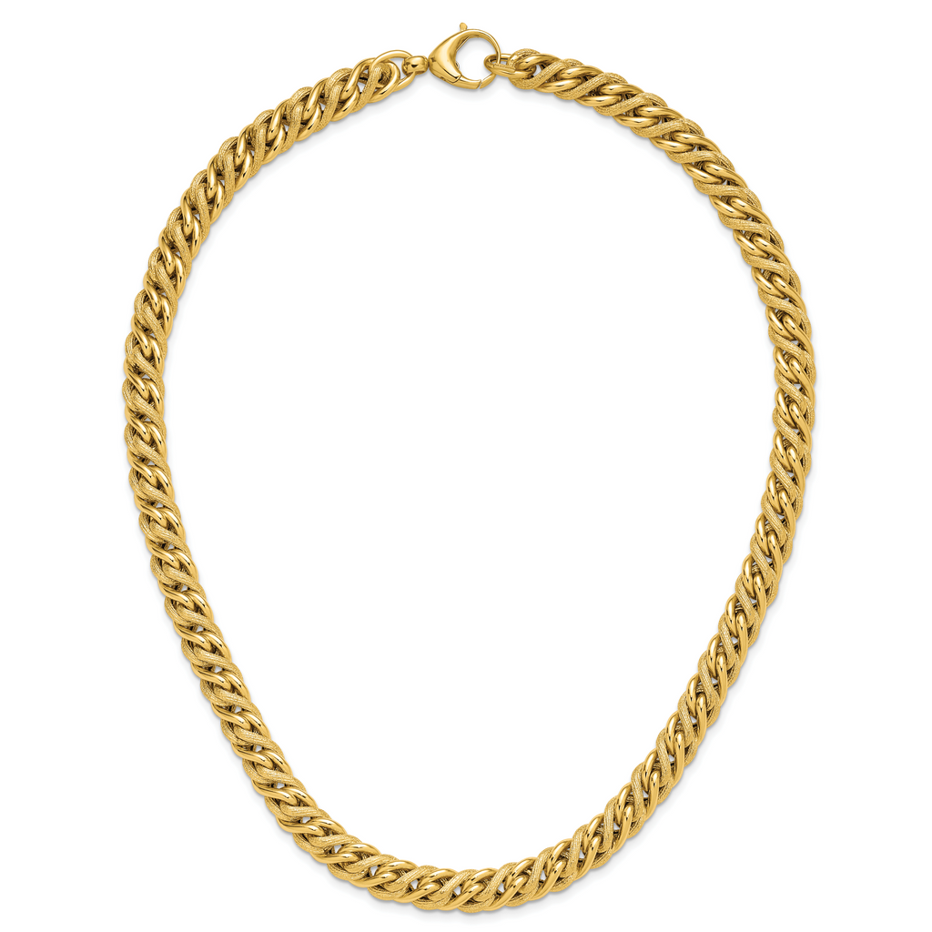 14K Polished and Textured Fancy Link Necklace