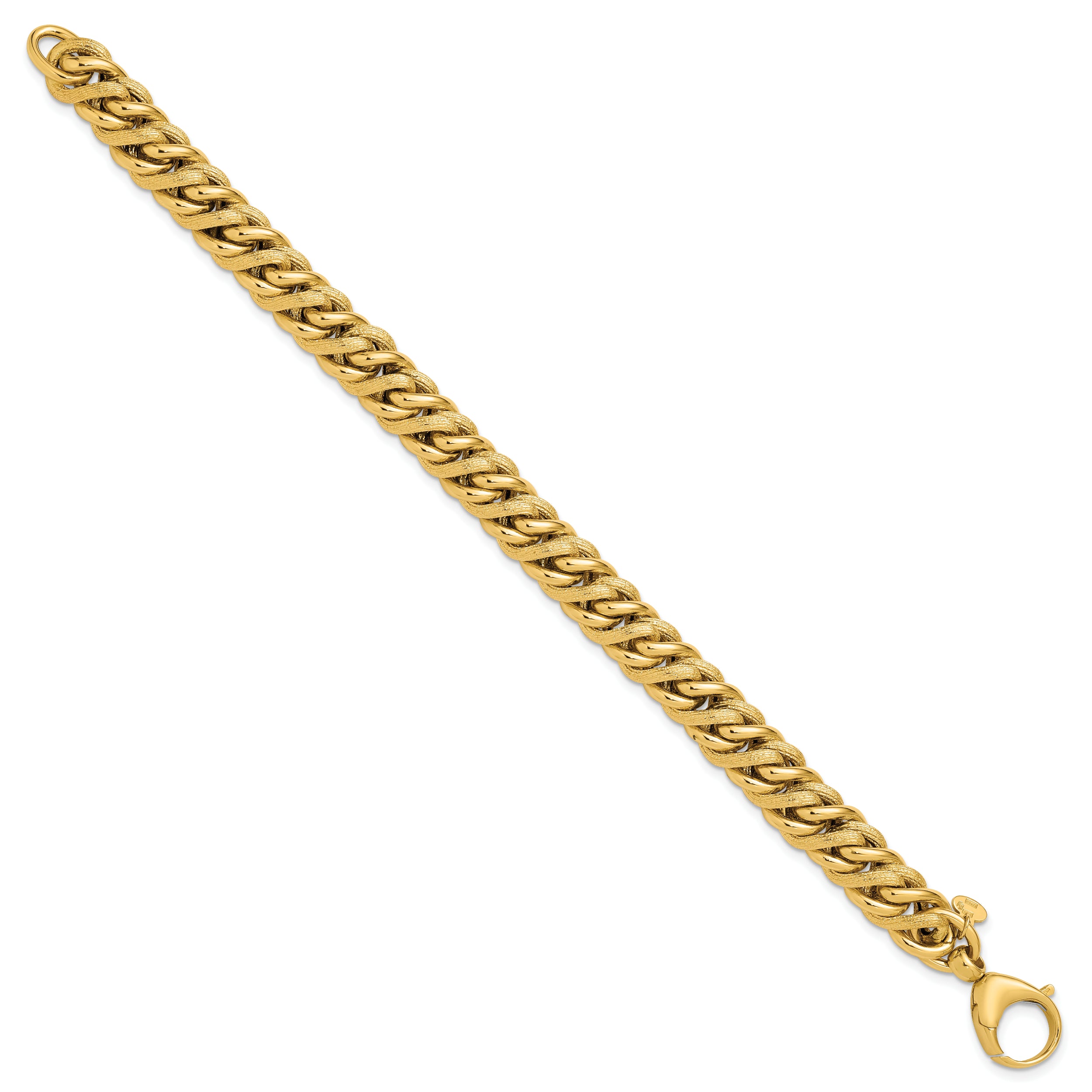14K Polished and Textured Fancy Link Bracelet