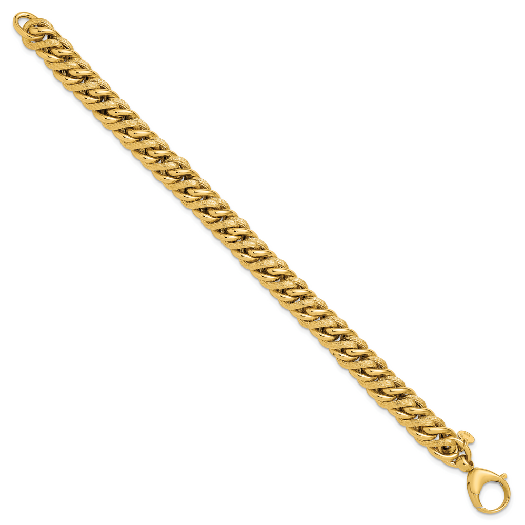 14K Polished and Textured Fancy Link Bracelet