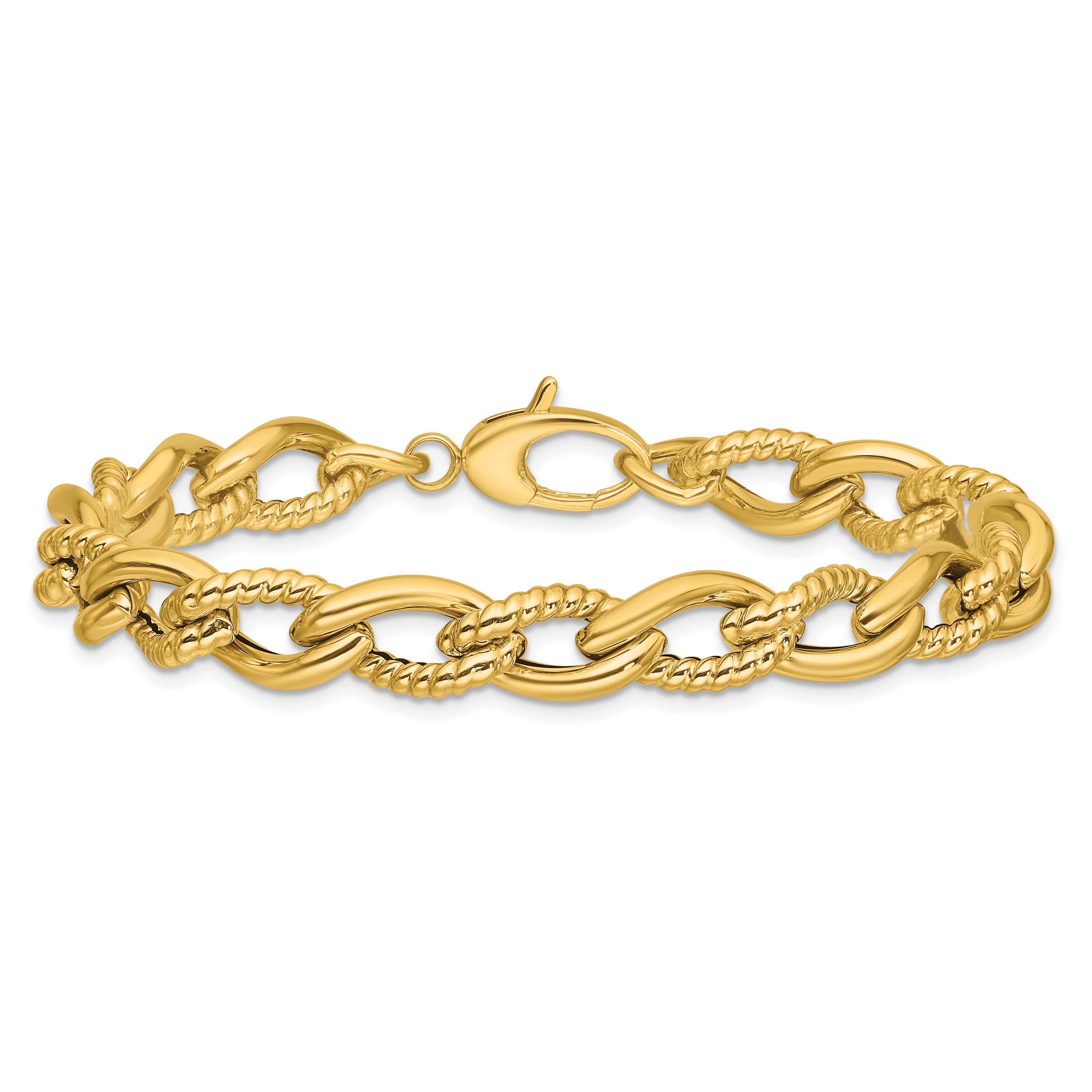 14K Polished and Textured Fancy Link Bracelet