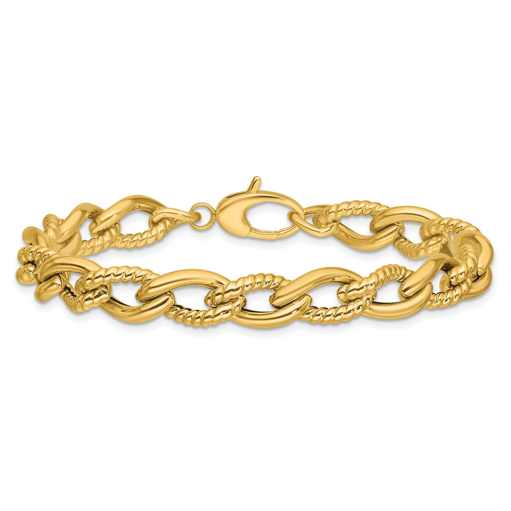 14K Polished and Textured Fancy Link Bracelet