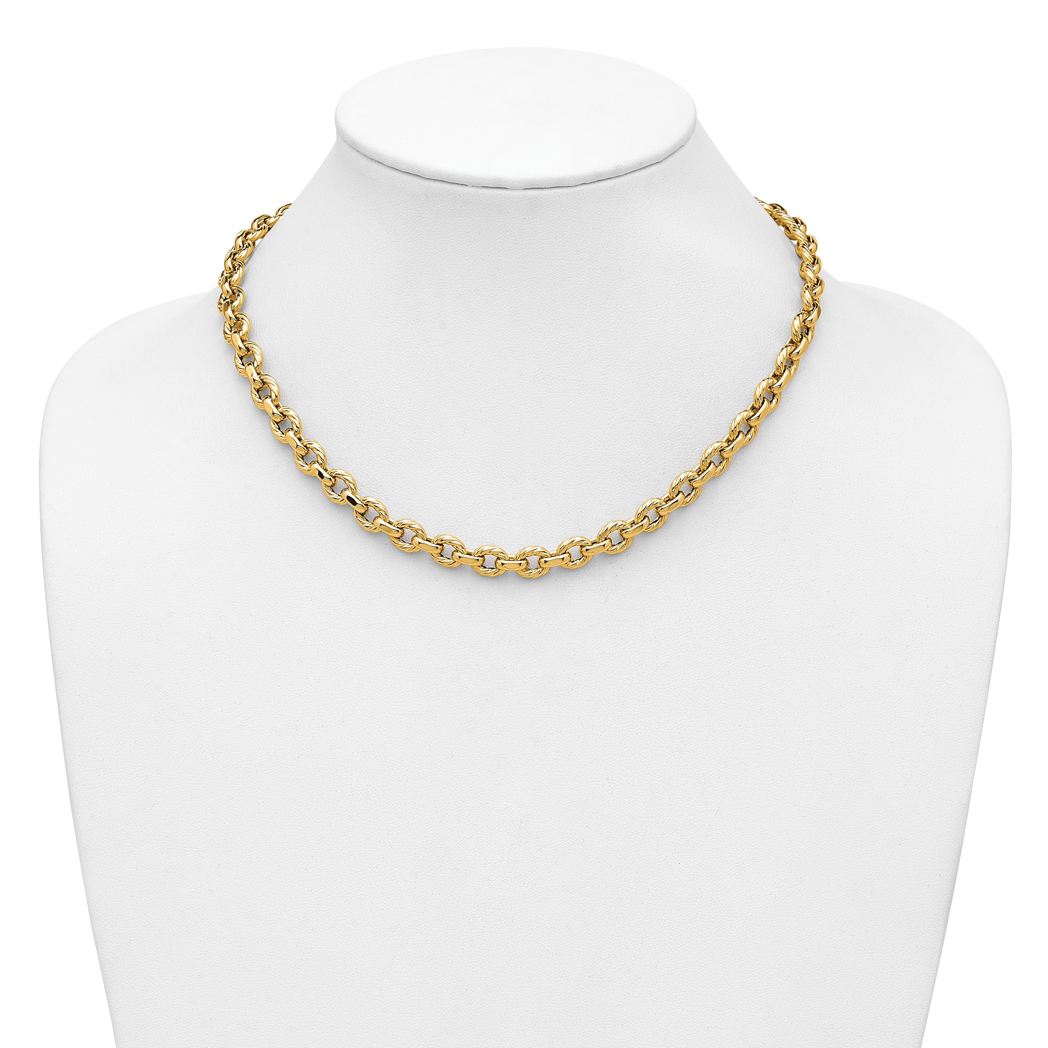 14K Polished and Twisted Fancy Link Necklace