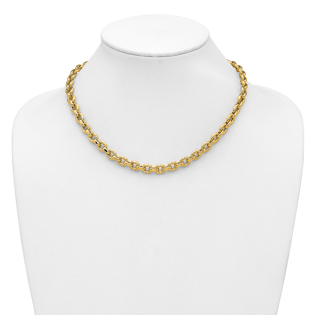14K Polished and Twisted Fancy Link Necklace