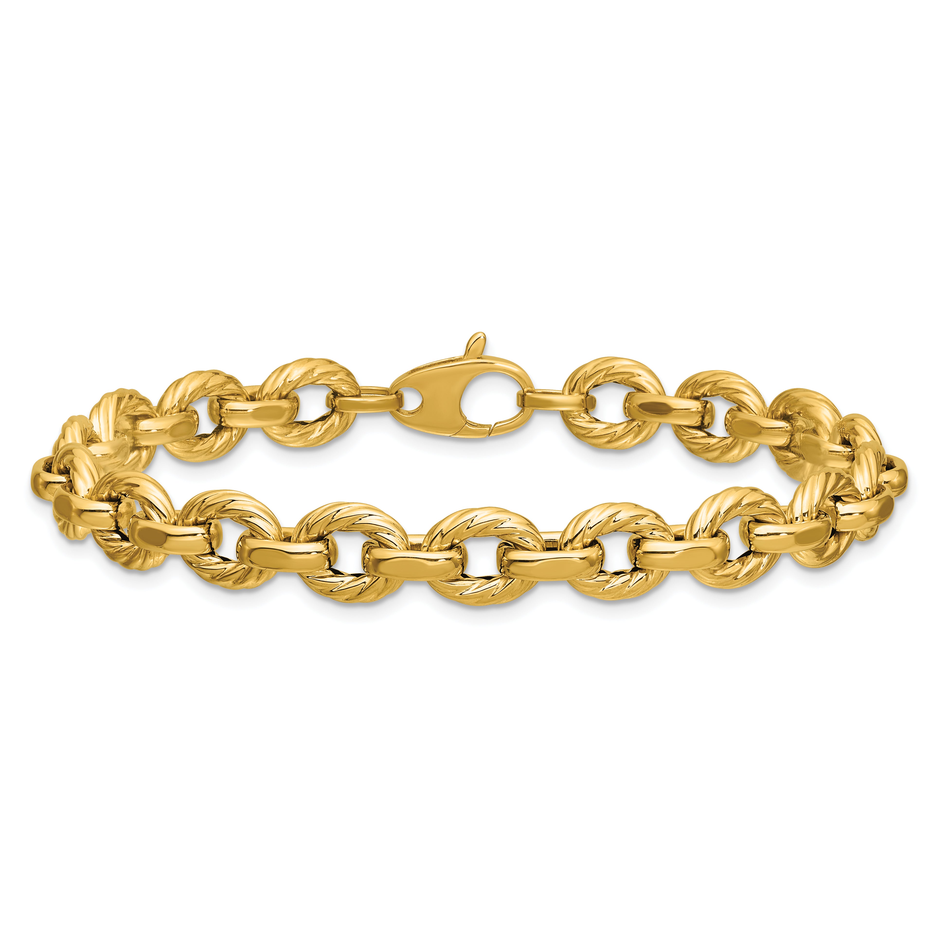14K Polished and Twisted Fancy Link Bracelet