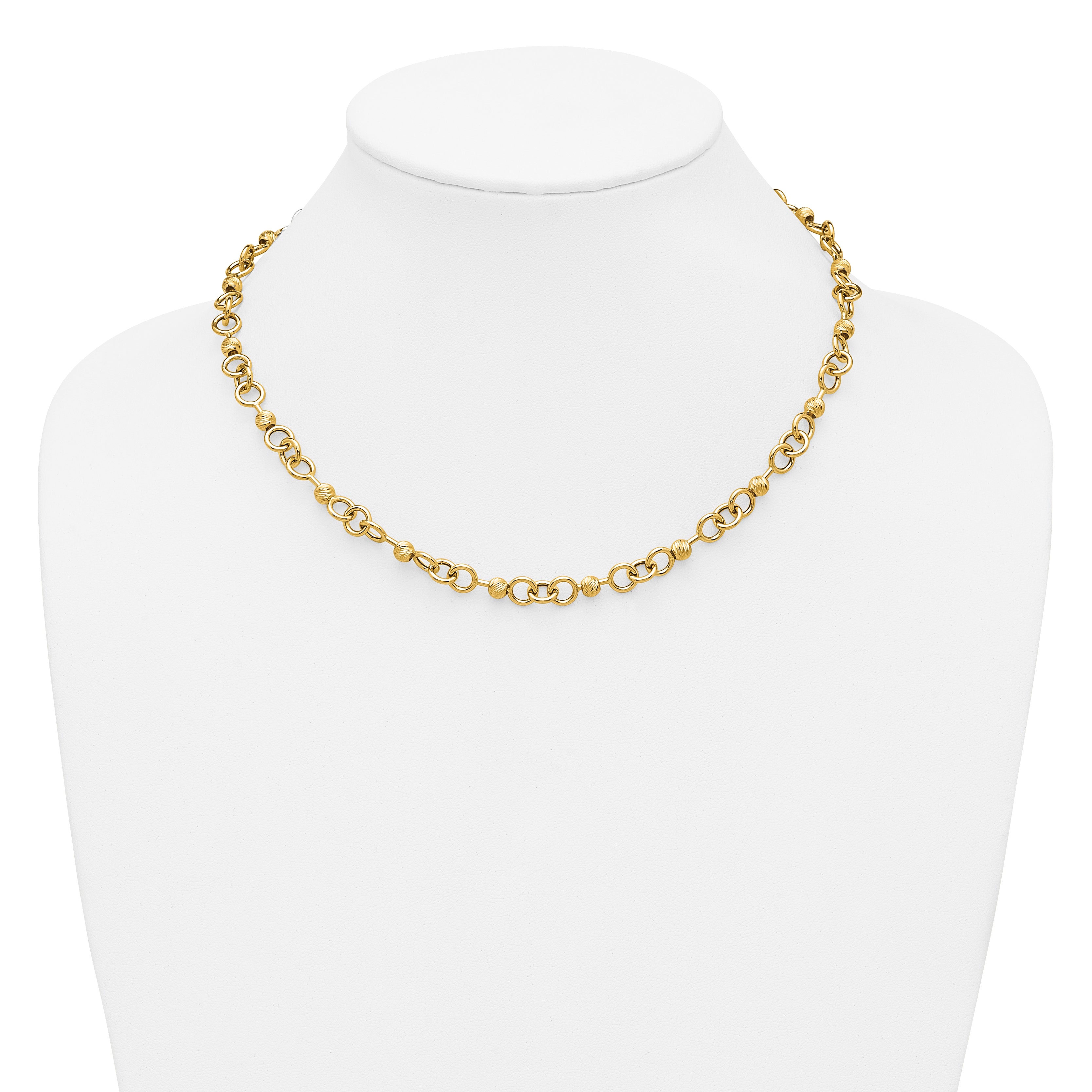 14K Polished and Circles with D/C Beads Fancy Necklace