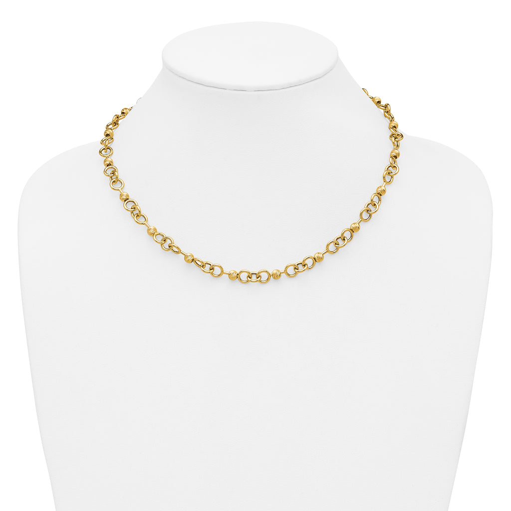 14K Polished and Circles with D/C Beads Fancy Necklace