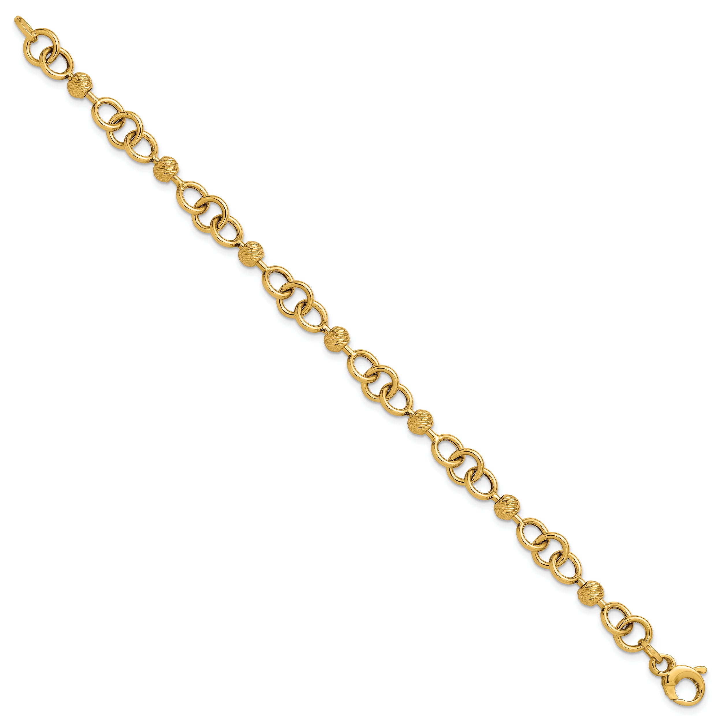14K Polished and Circles with D/C Beads Fancy Bracelet