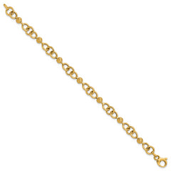 14K Polished and Circles with D/C Beads Fancy Bracelet