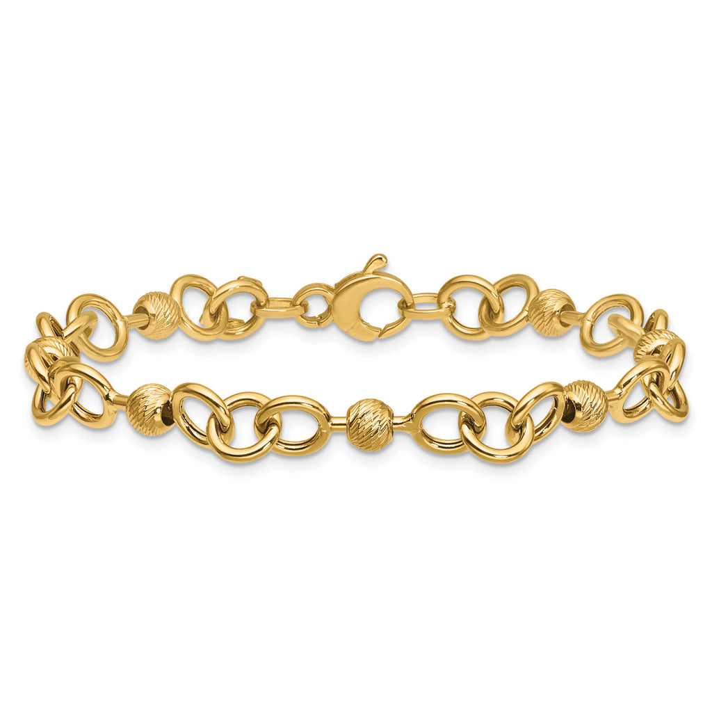 14K Polished and Circles with D/C Beads Fancy Bracelet