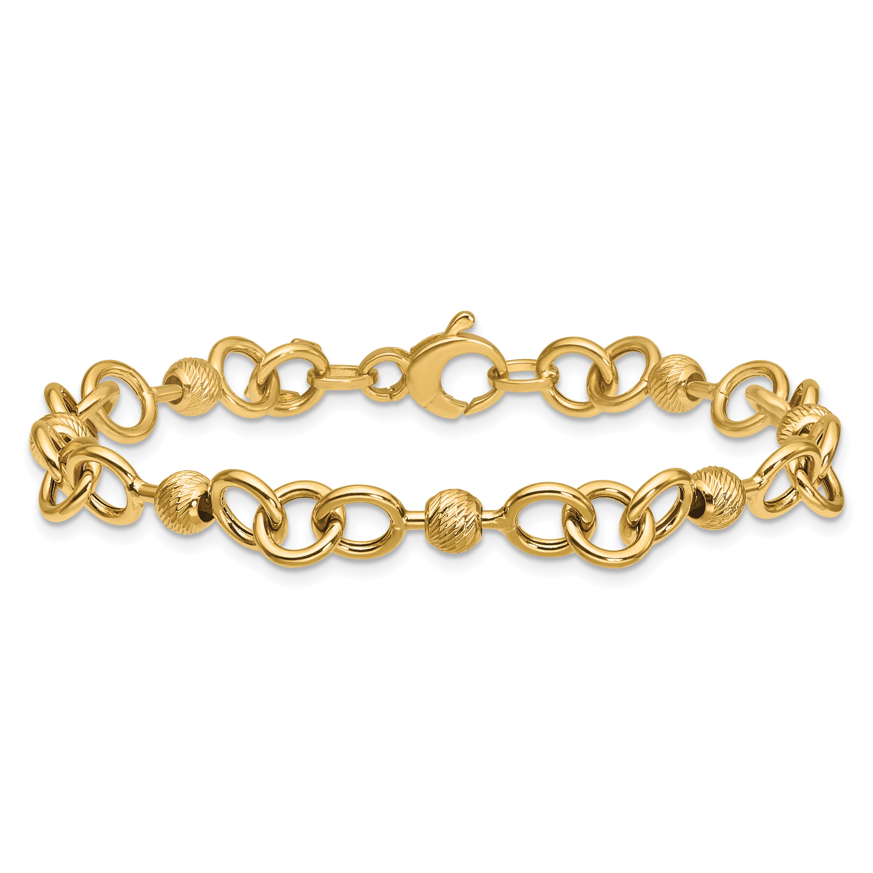 14K Polished and Circles with D/C Beads Fancy Bracelet