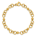 14K Polished and Circles with D/C Beads Fancy Bracelet