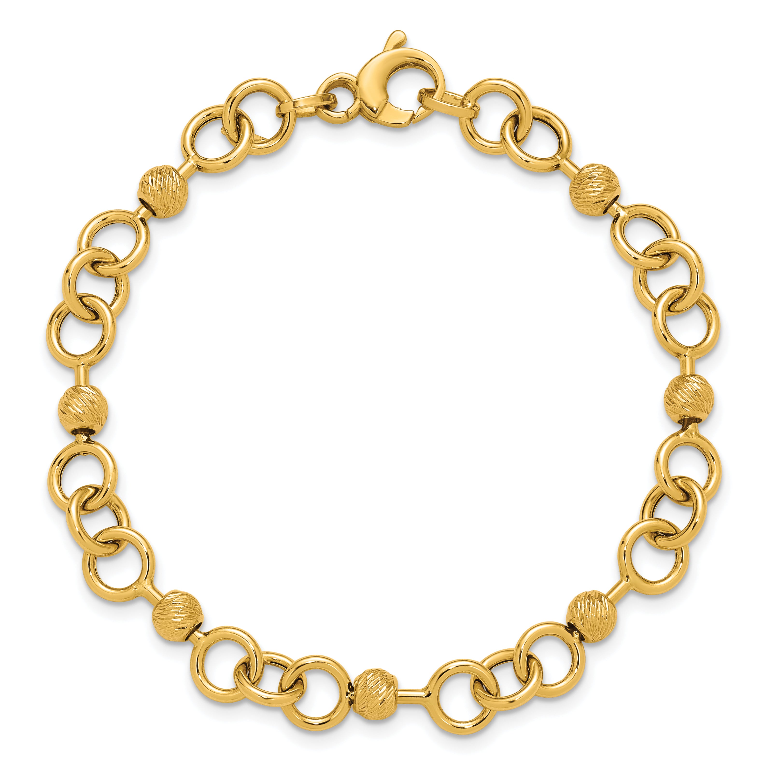 14K Polished and Circles with D/C Beads Fancy Bracelet
