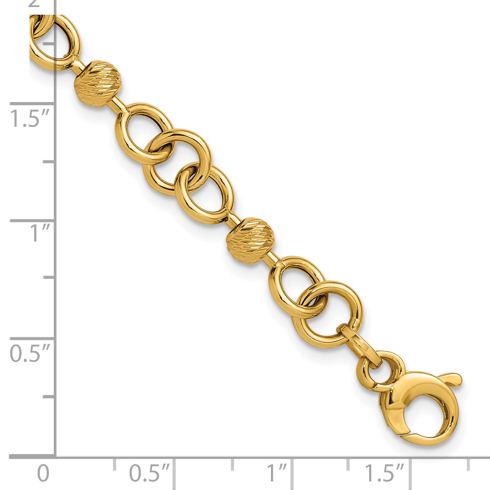 14K Polished and Circles with D/C Beads Fancy Bracelet