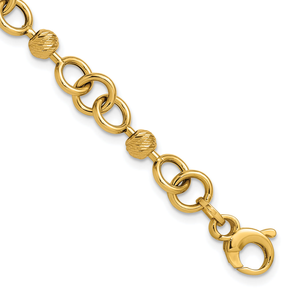 14K Polished and Circles with D/C Beads Fancy Bracelet