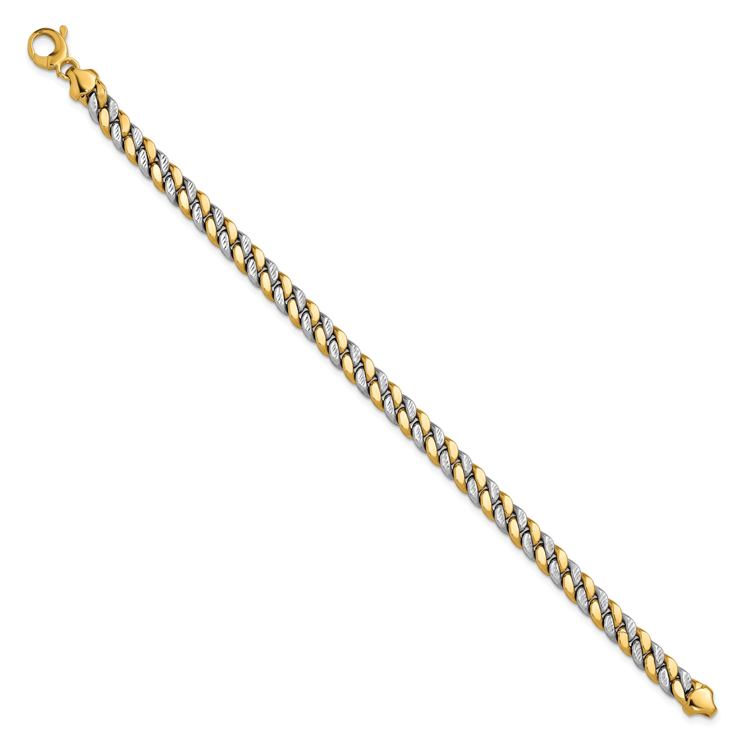 14K Two-tone Polished and D/C Fancy Link Bracelet