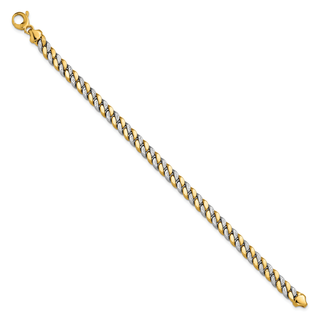14K Two-tone Polished and D/C Fancy Link Bracelet