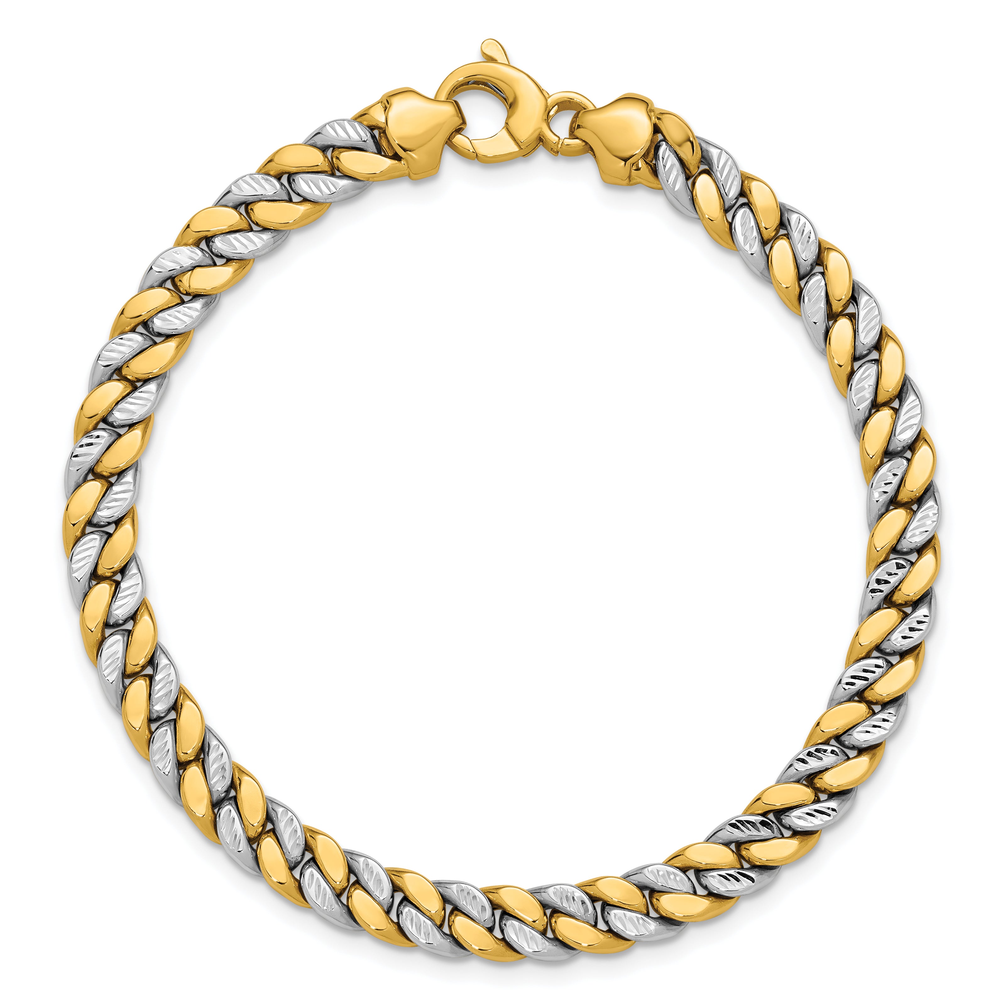 14K Two-tone Polished and D/C Fancy Link Bracelet