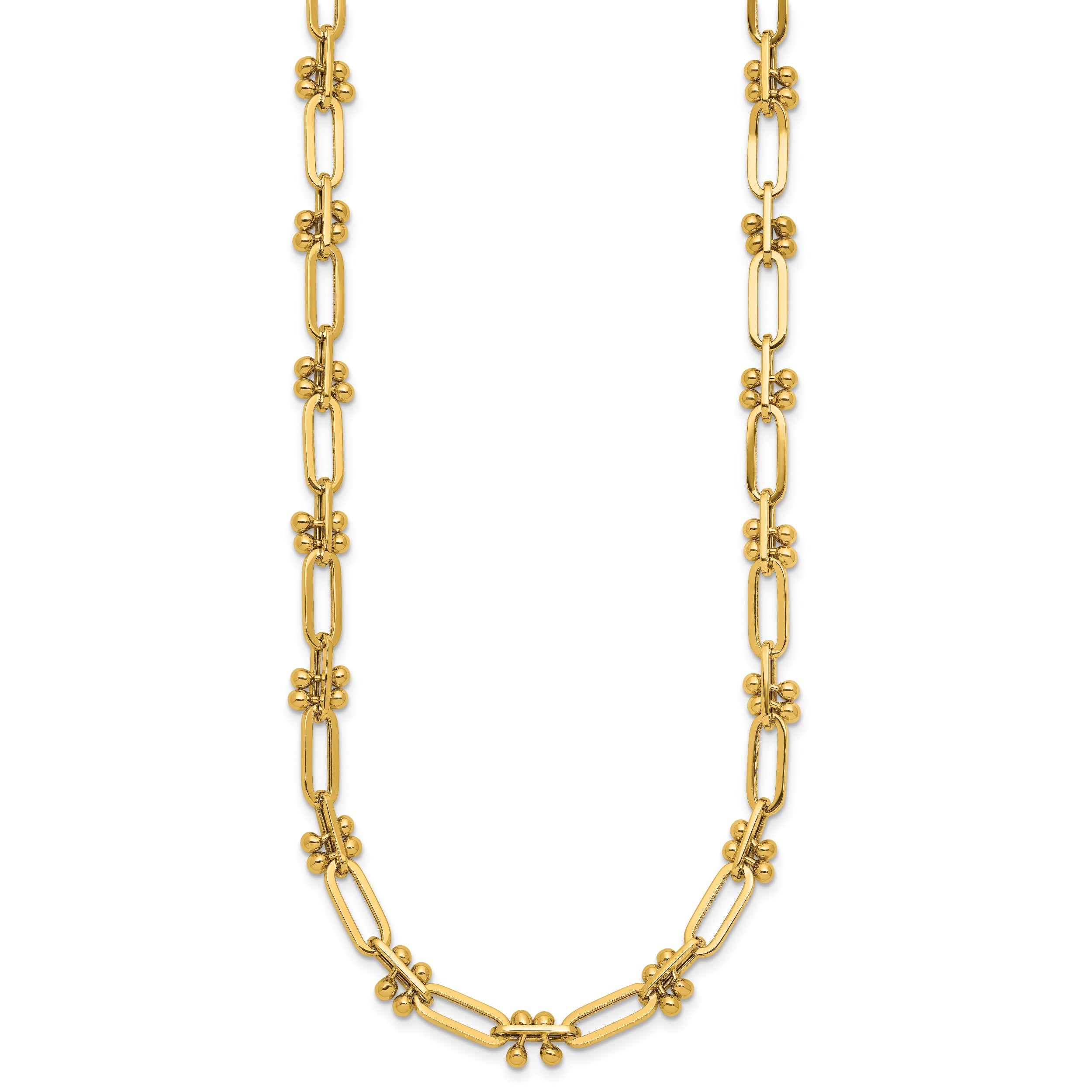 14K Polished Paperclip and Beaded Fancy Necklace