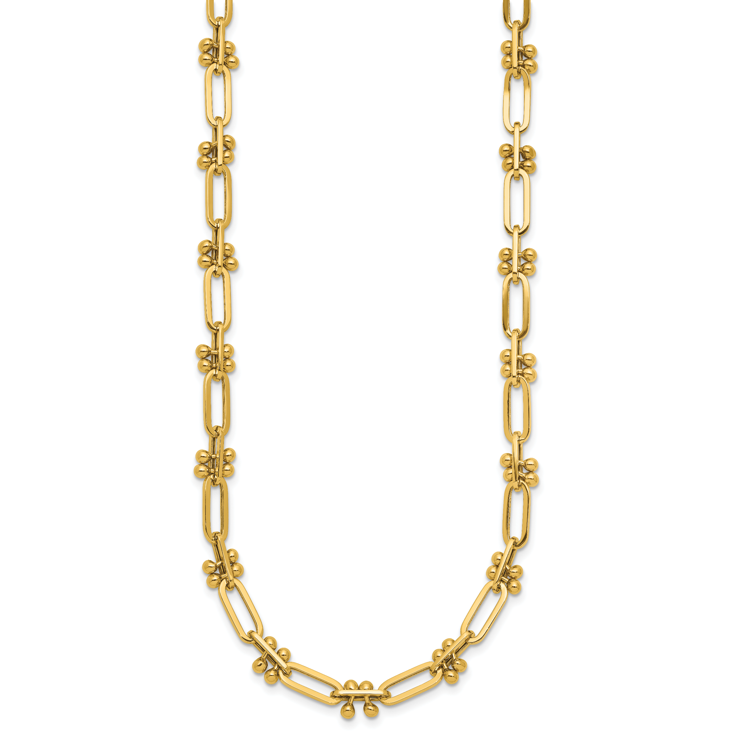 14K Polished Paperclip and Beaded Fancy Necklace Secondary image