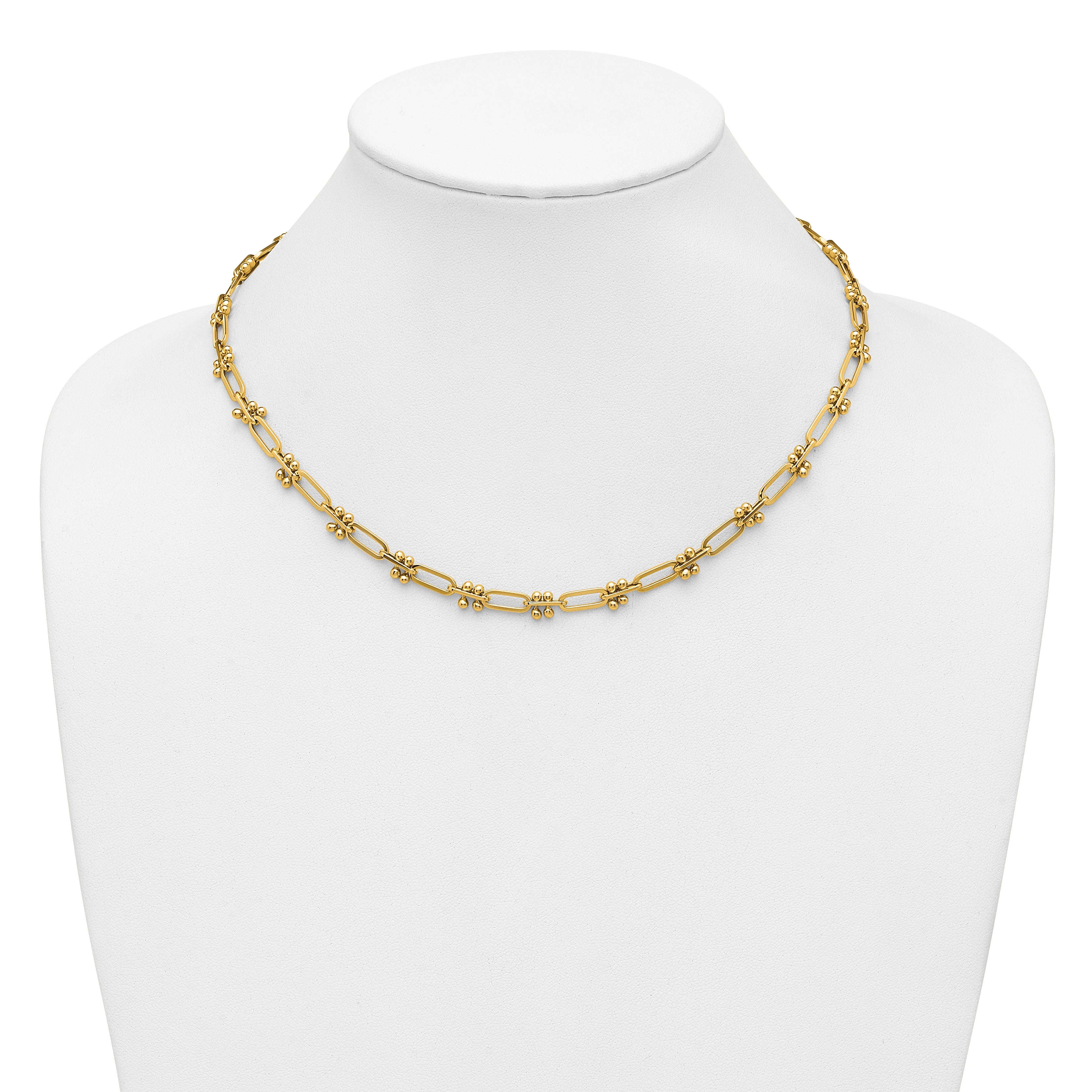 14K Polished Paperclip and Beaded Fancy Necklace