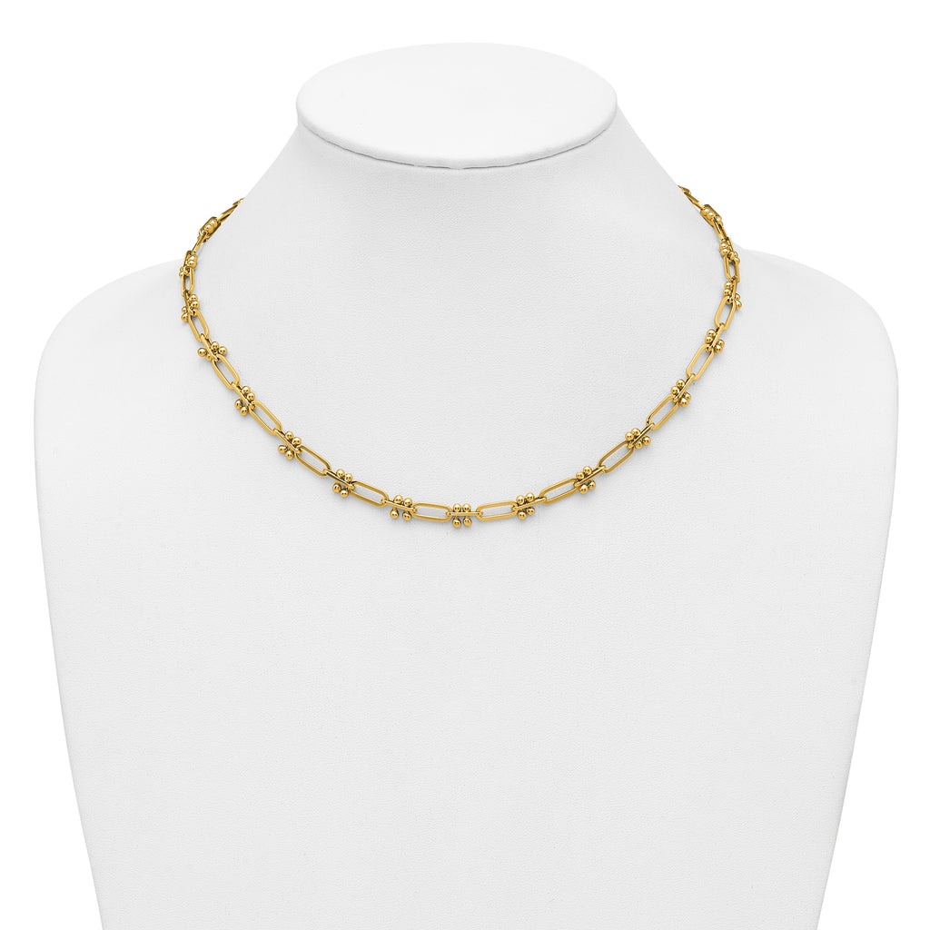 14K Polished Paperclip and Beaded Fancy Necklace