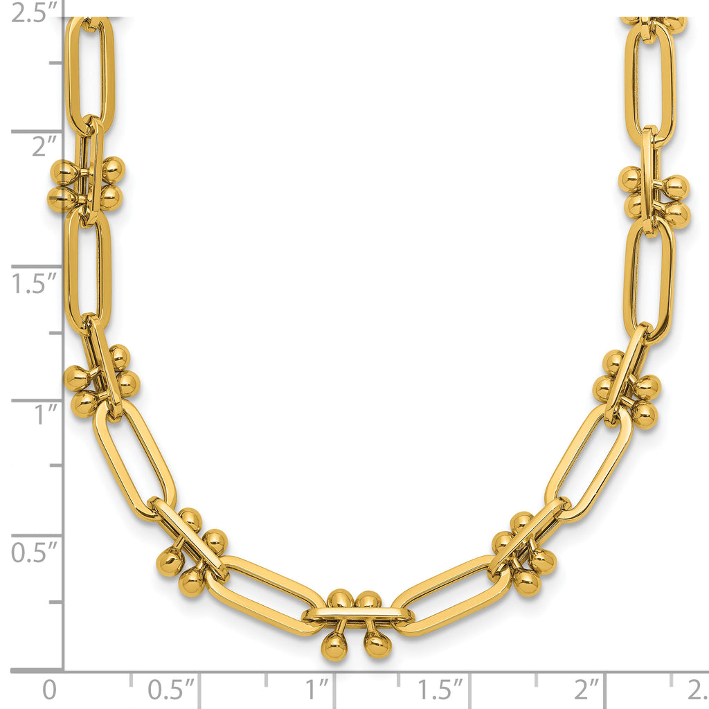 14K Polished Paperclip and Beaded Fancy Necklace