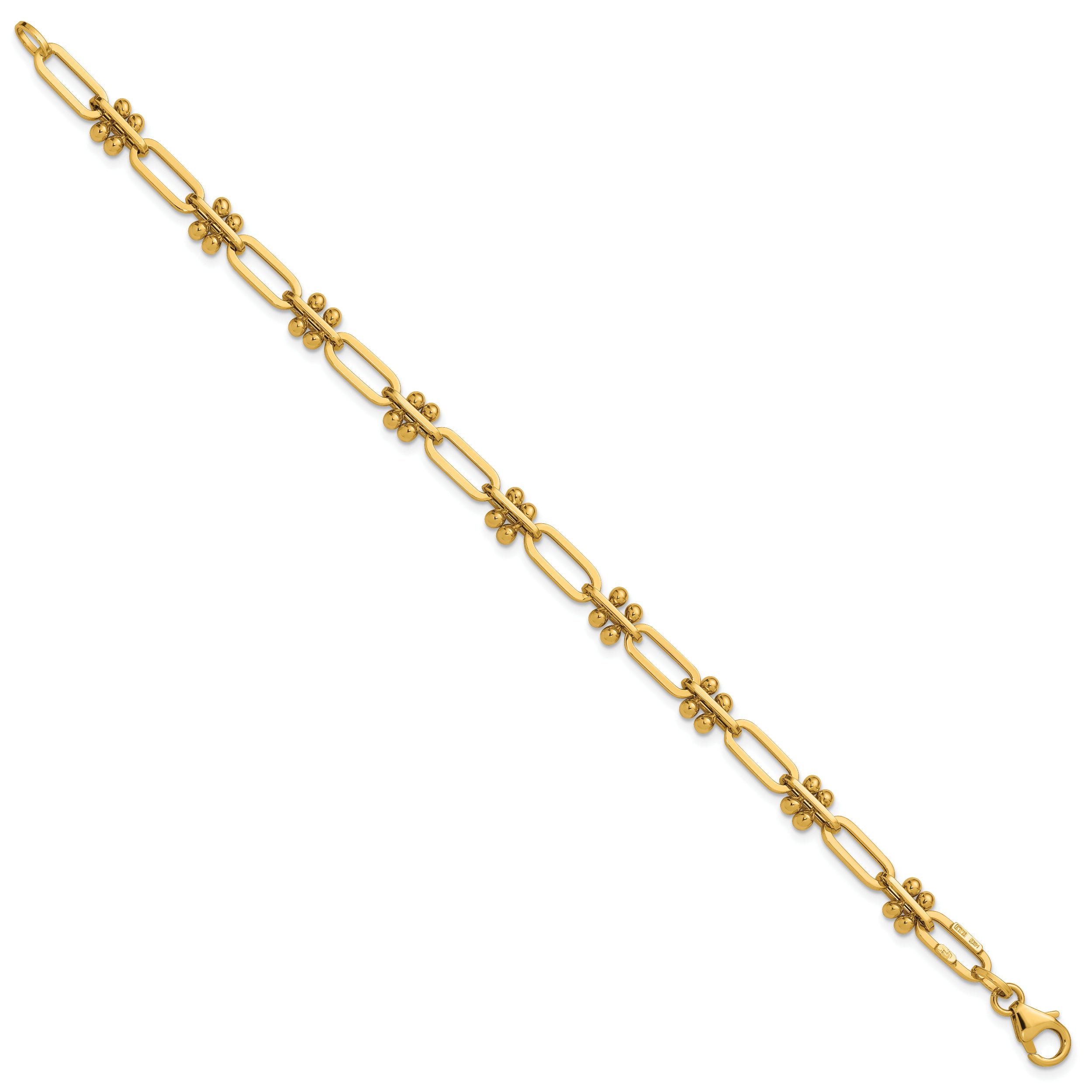 14K Polished and Beaded Fancy Paperclip Bracelet