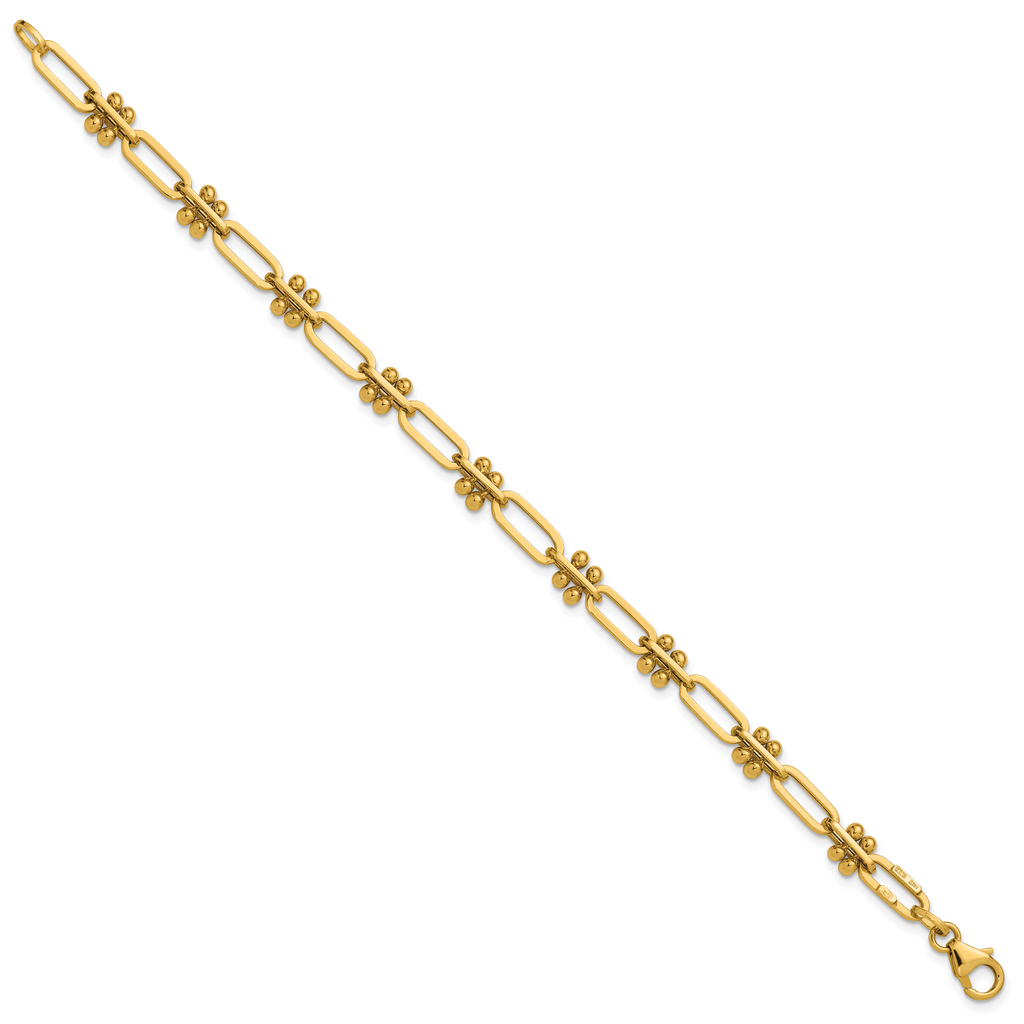 14K Polished and Beaded Fancy Paperclip Bracelet