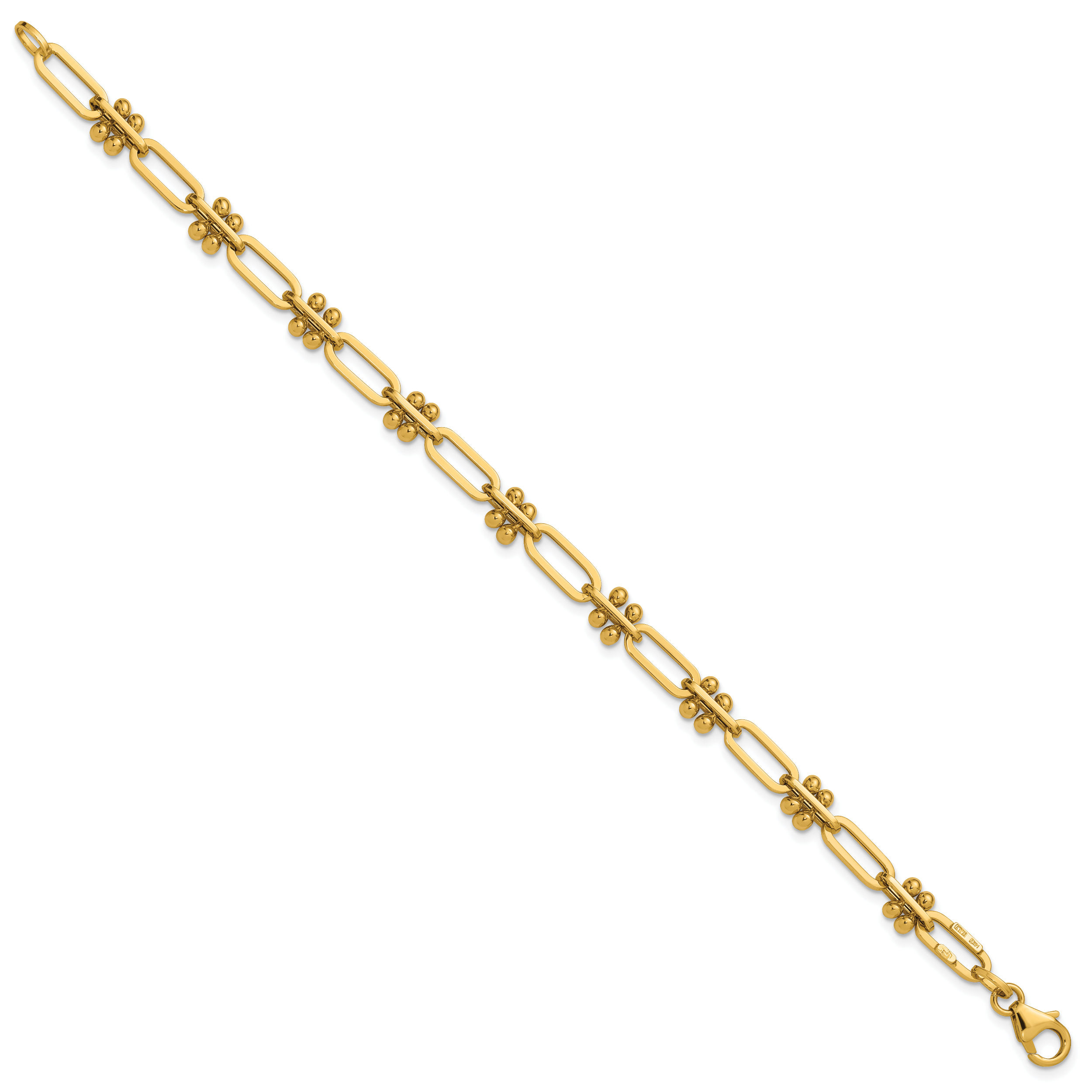 14K Polished and Beaded Fancy Paperclip Bracelet