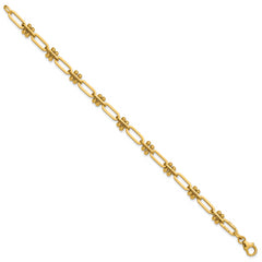 14K Polished and Beaded Fancy Paperclip Bracelet