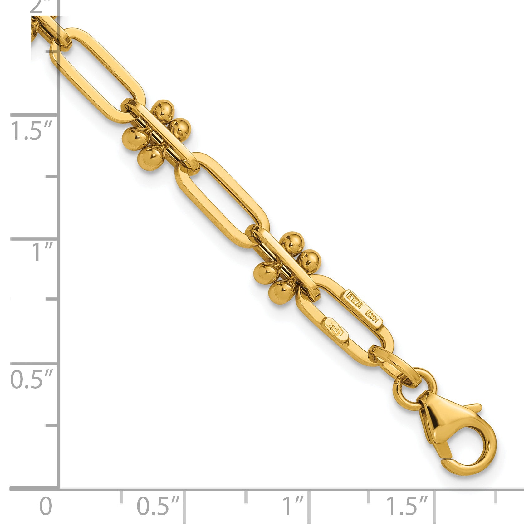 14K Polished and Beaded Fancy Paperclip Bracelet