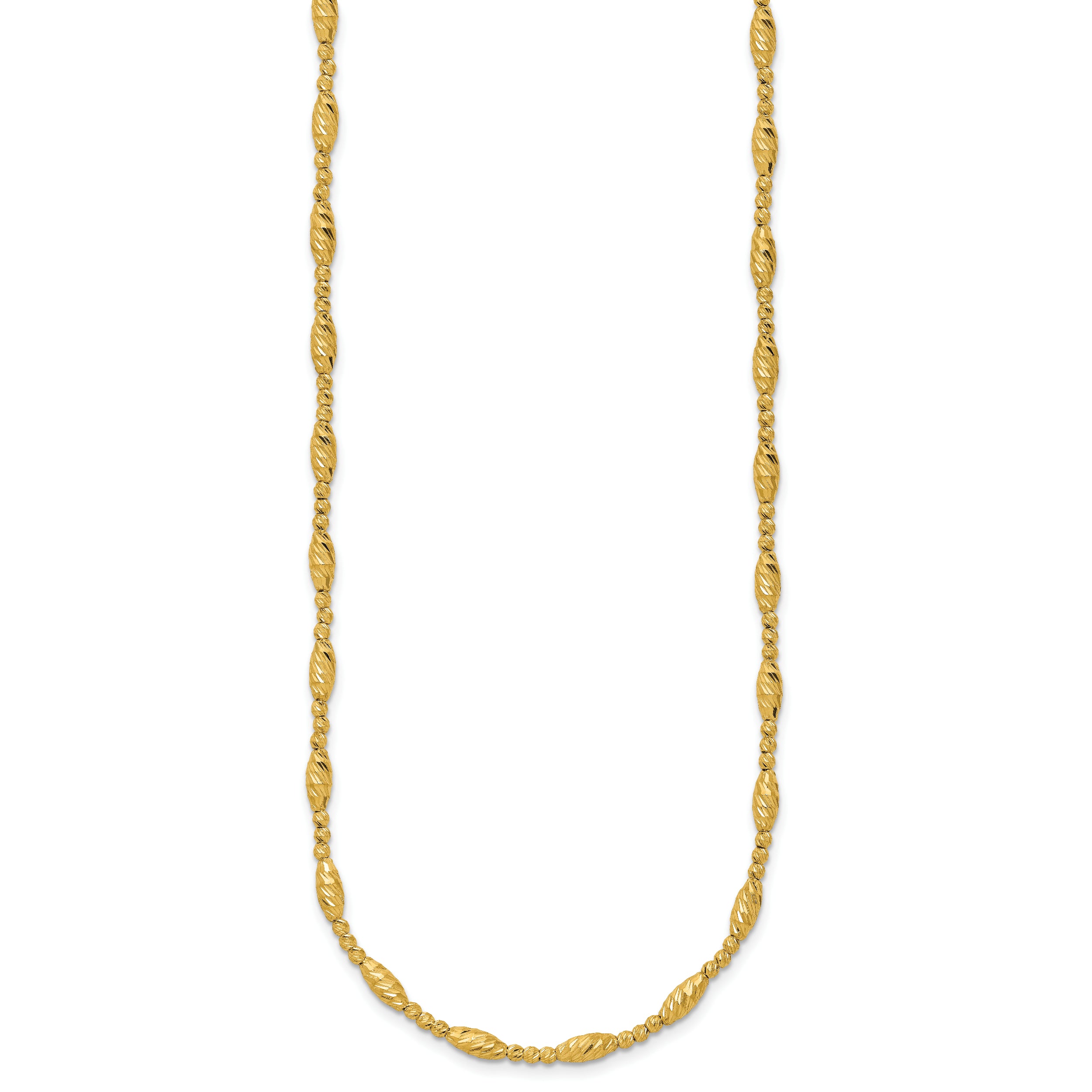 14K Polished and Diamond-cut Beaded Fancy Necklace