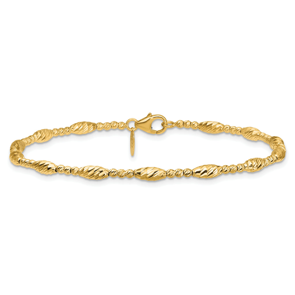 14K Polished and Diamond-cut Beaded Fancy Bracelet