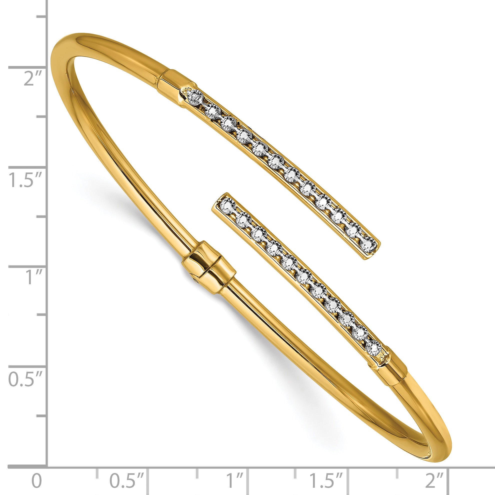 14K w/White Rhodium Polished Bypass Hinged Cuff Bangle
