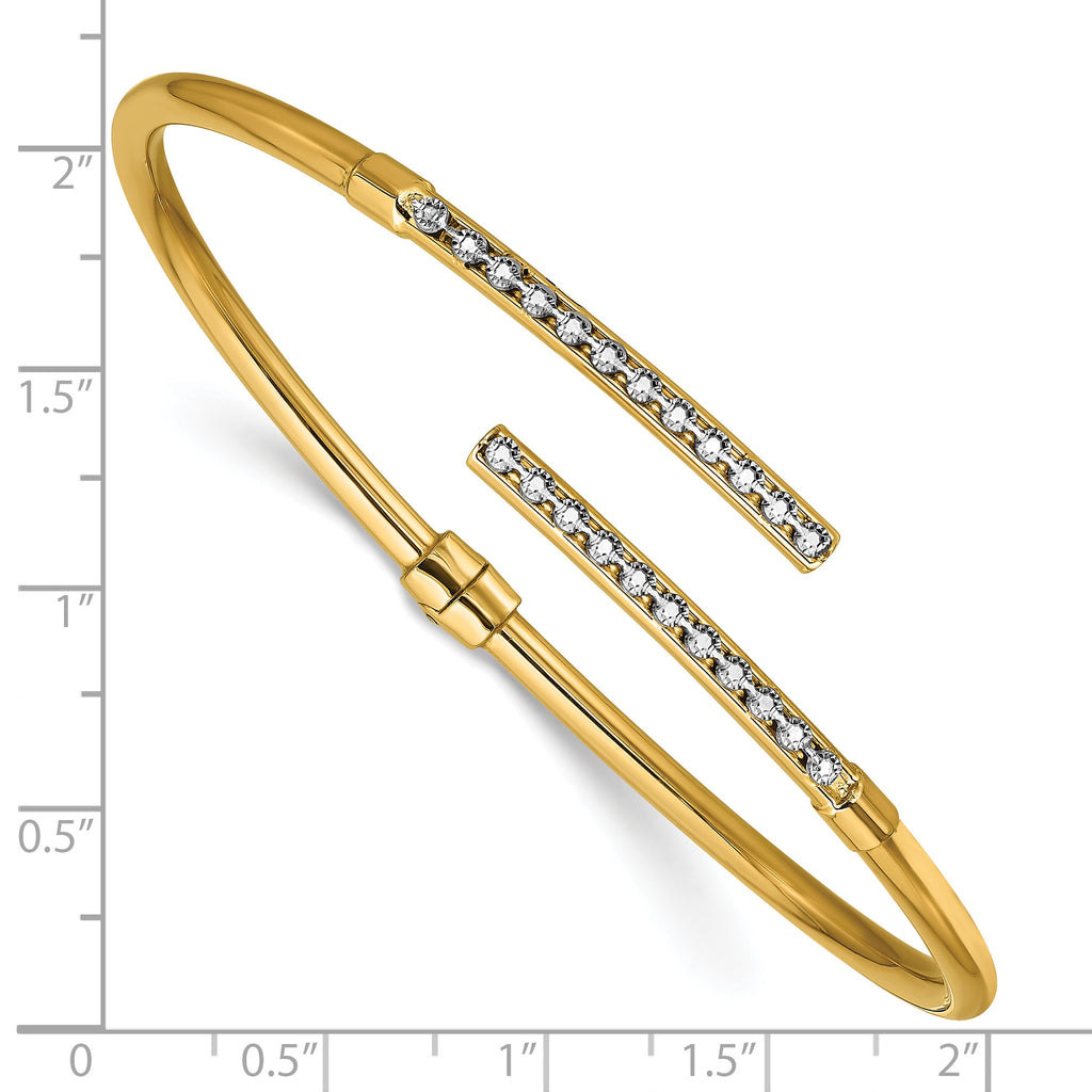 14K w/White Rhodium Polished Bypass Hinged Cuff Bangle
