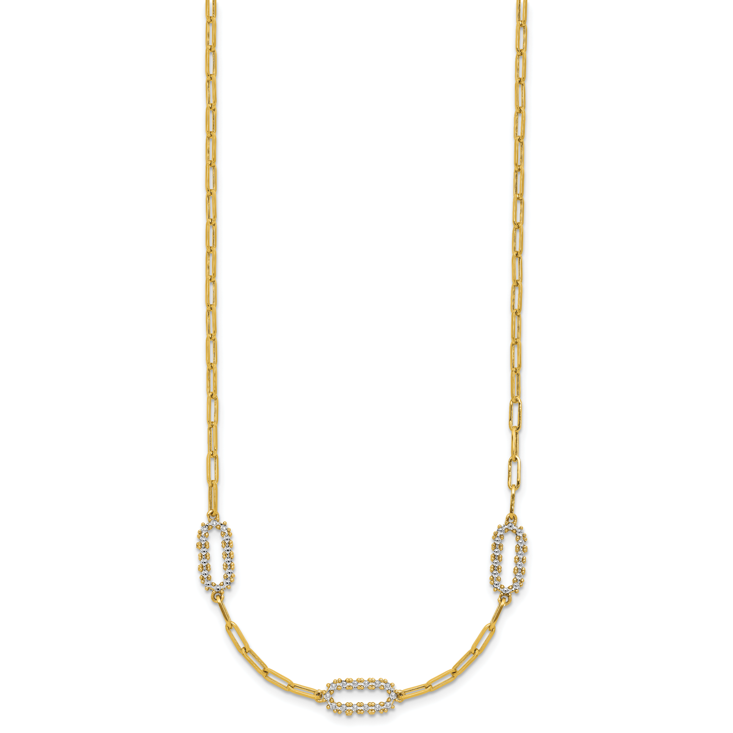 14K w/White Rhodium Polished and Dia-cut Paperclip Fancy Necklace Secondary image