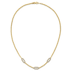 14K w/White Rhodium Polished and Dia-cut Paperclip Fancy Necklace