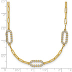 14K w/White Rhodium Polished and Dia-cut Paperclip Fancy Necklace