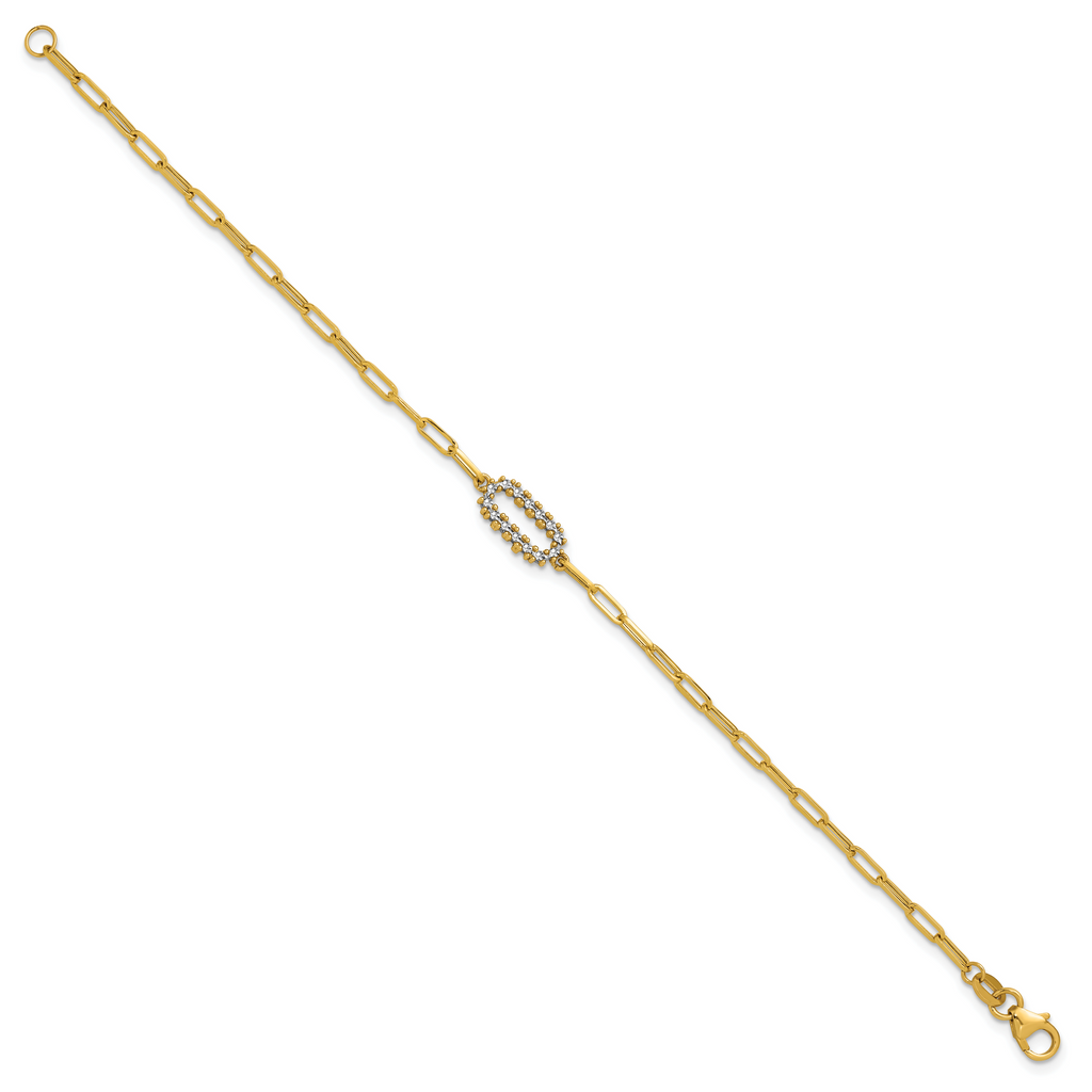 14K w/White Rhodium  Polished Paperclip Fancy Bracelet