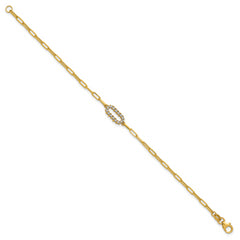 14K w/White Rhodium  Polished Paperclip Fancy Bracelet