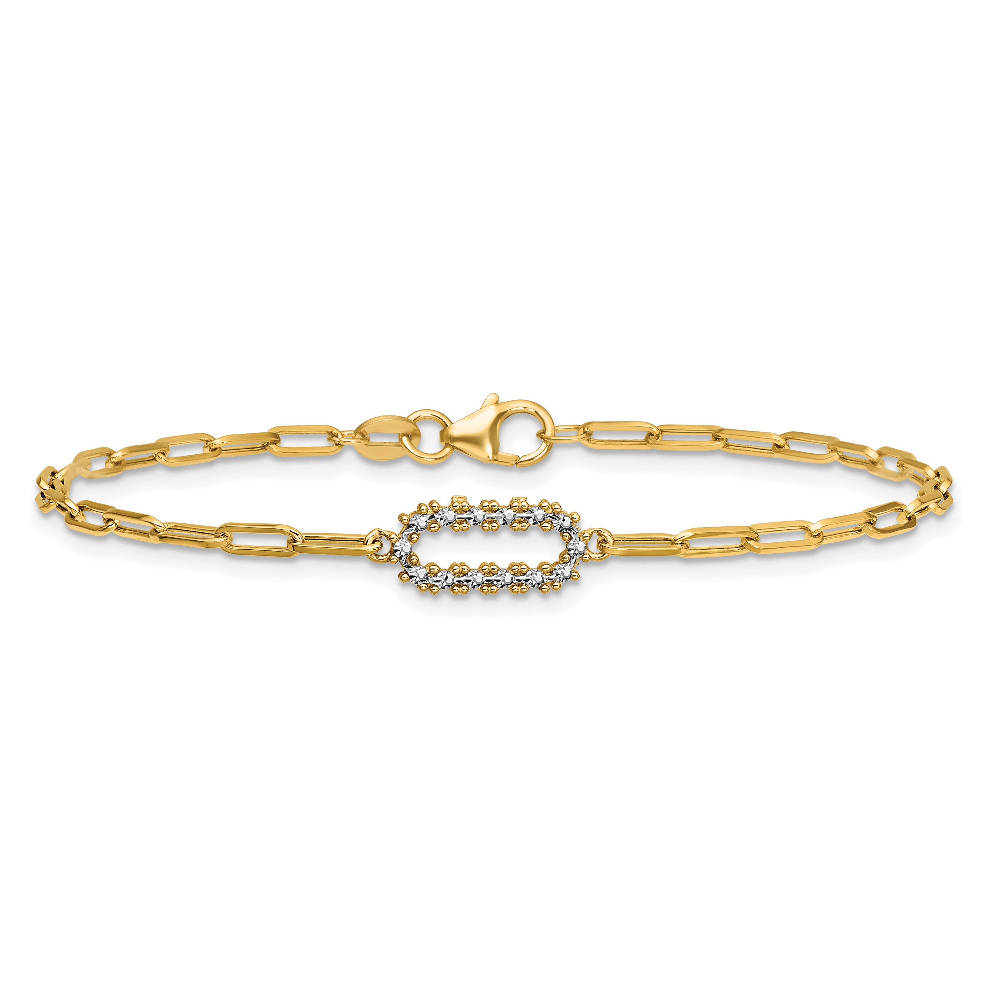 14K w/White Rhodium  Polished Paperclip Fancy Bracelet