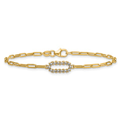 14K w/White Rhodium  Polished Paperclip Fancy Bracelet