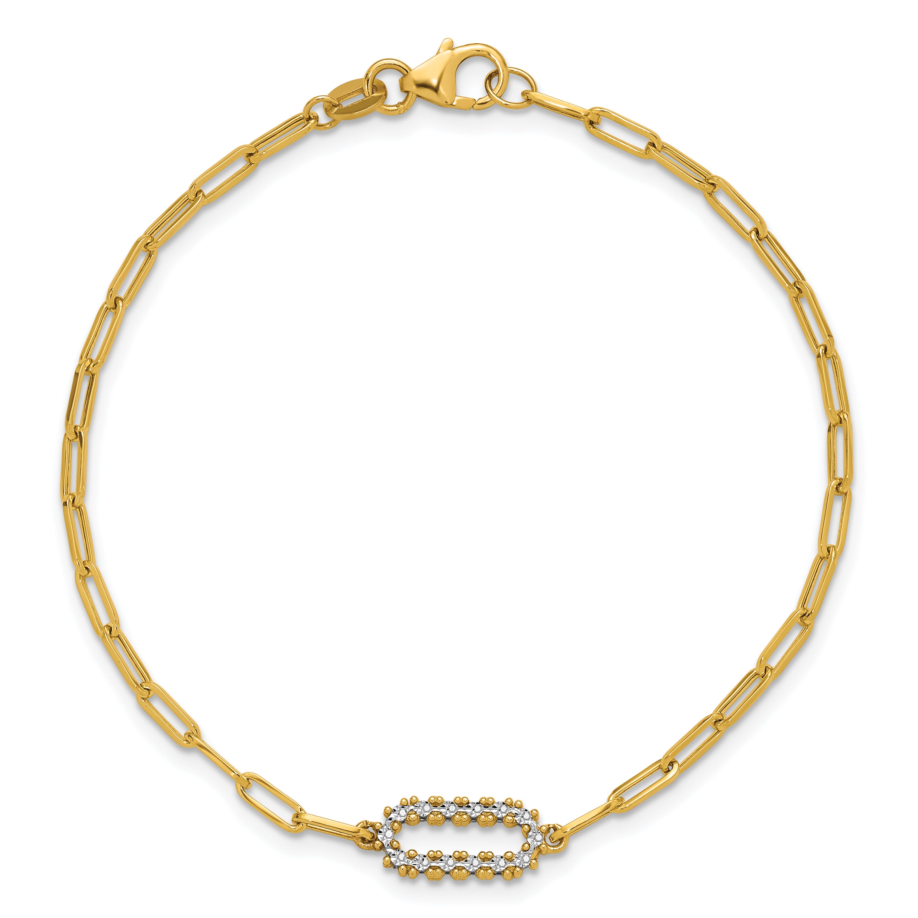14K w/White Rhodium  Polished Paperclip Fancy Bracelet