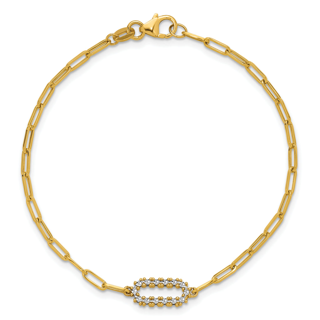 14K w/White Rhodium  Polished Paperclip Fancy Bracelet